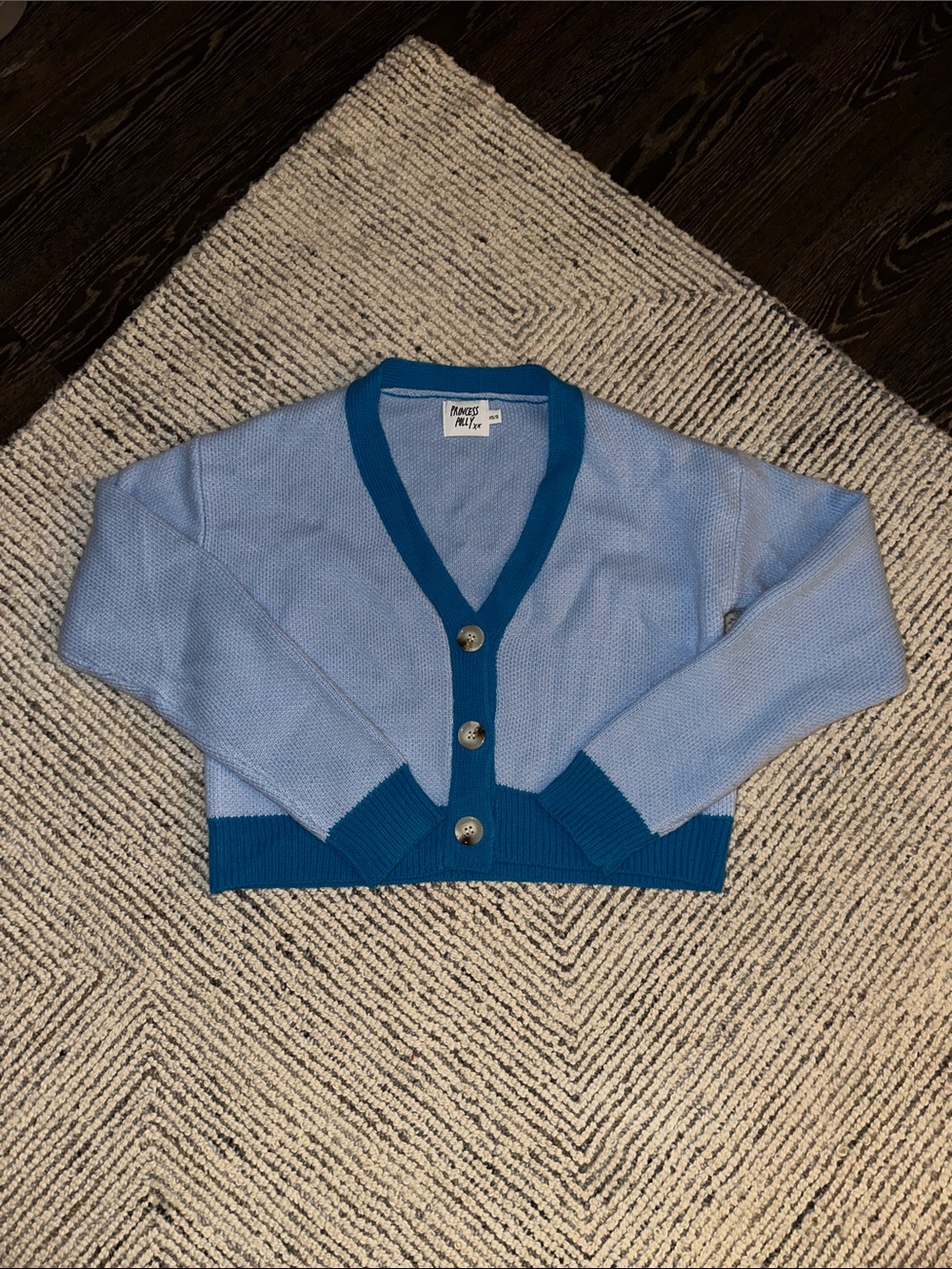 Princess Polly Light Blue and Teal Cropped V-Neck Cardigan